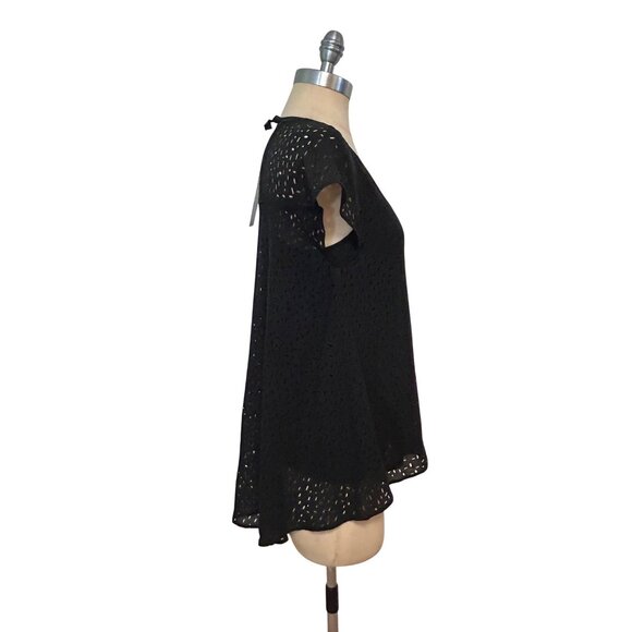 Eileen Fisher Silk Confetti Laser Cut Silk Hi-low Tunic Black PS NWT $278 - Picture 4 of 7